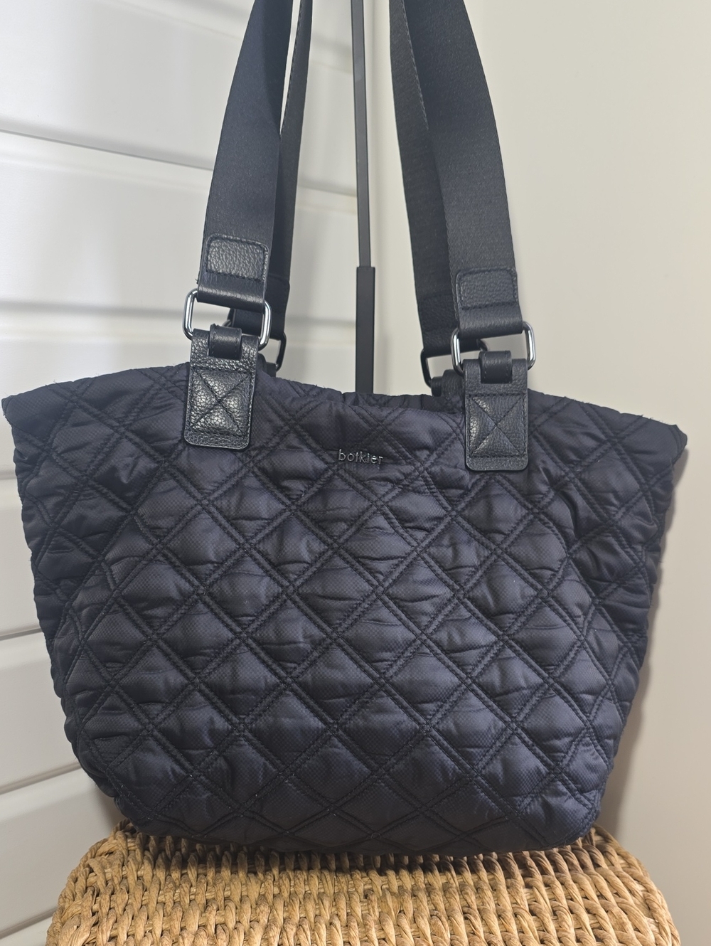 Botkier Carlisle Small Quilted Nylon Tote Bag Black - Puffer Diamond Stitch